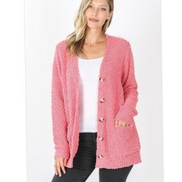 Teal Popcorn Knit Button Down Cardigan Sweater - Picture 5 of 5